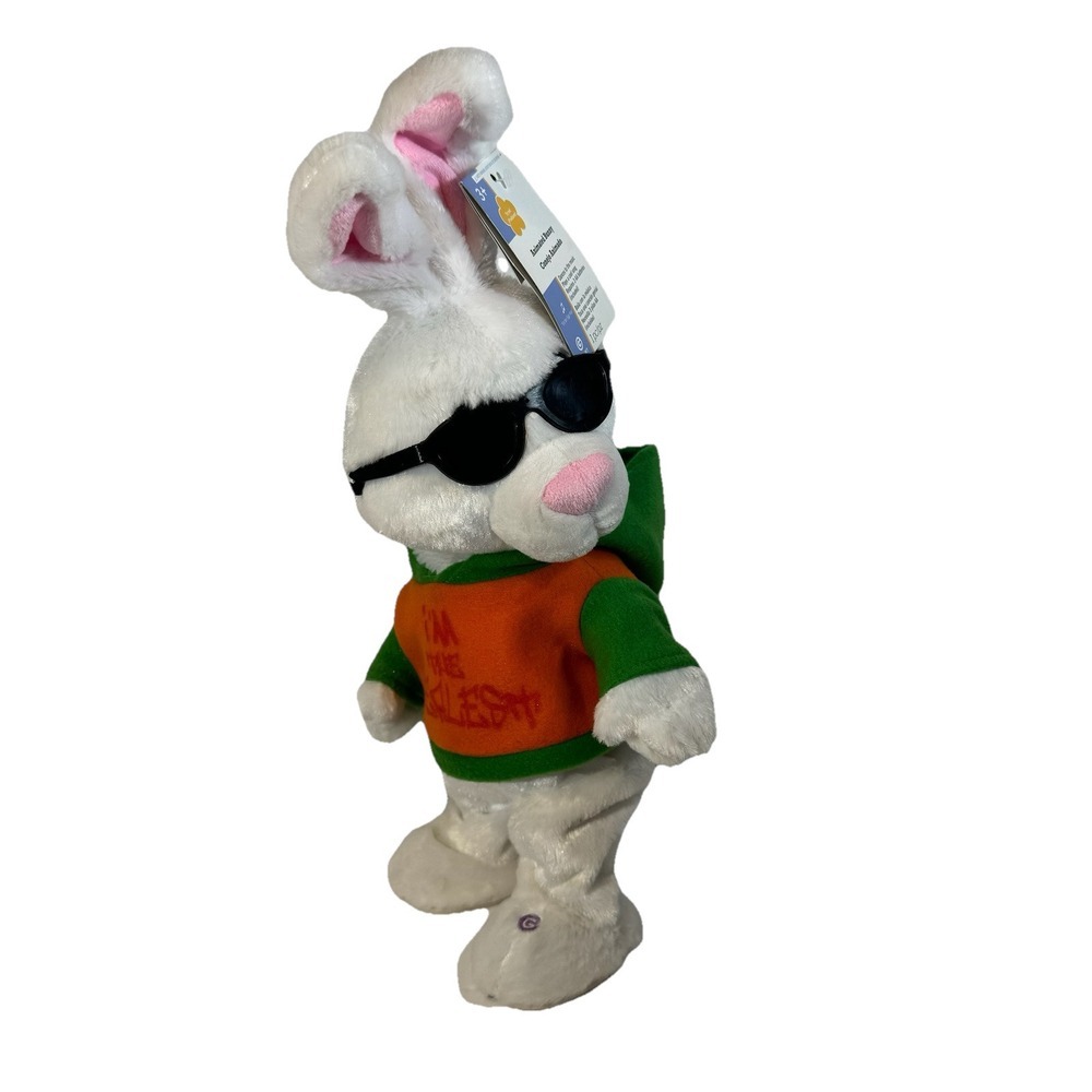 Gemmy Hip Hop White Easter Bunny NWT Singing Dancing Plush Rabbit W/‎ Sunglasses